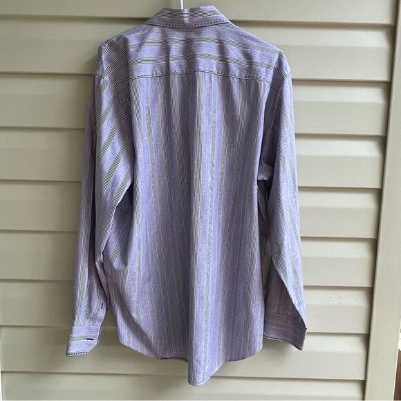 BUGATCHI MEN SHAPED FIT DRESS SHIRT SIZE XL purple and white - Picture 2 of 13